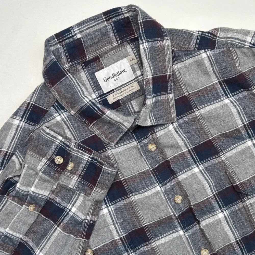 Goodfellow & Co Mens Flannel Long Sleeve Button Up Shirt Plaid Gray Size XXL